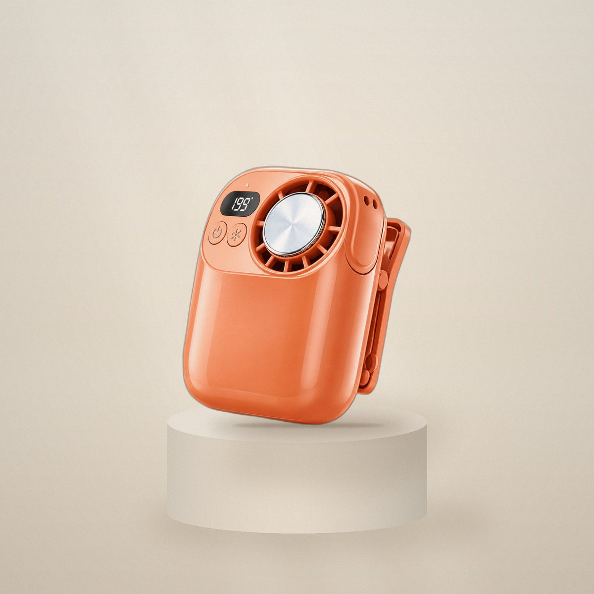 Fan Club Waist Fan in orange, clip-on fan with ice-touch plate